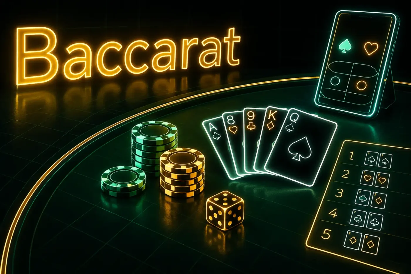 Bàn baccarat với lá bài và phỉnh